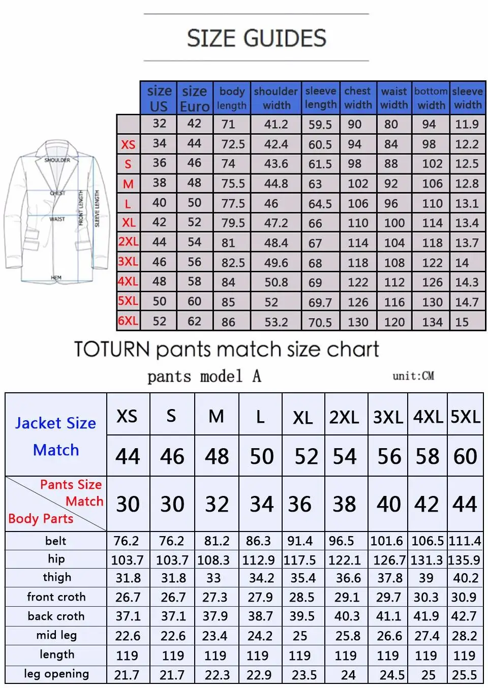 China Jacket Size Chart