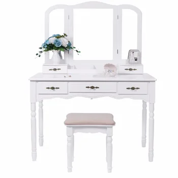 5 Drawers White Color Bedroom Mirrored Dressing Table Furniture