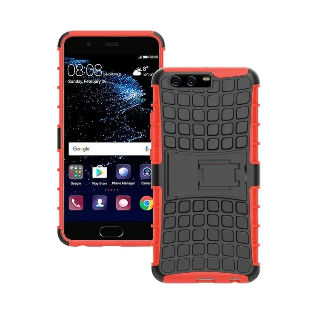 shockproof TPU+PC 2in1 tire pattern bracket cover phone case For Huawei P10 Plus