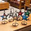 Christmas gift glass hanging wrought iron five-pointed star home metal wind light windproof candle holder