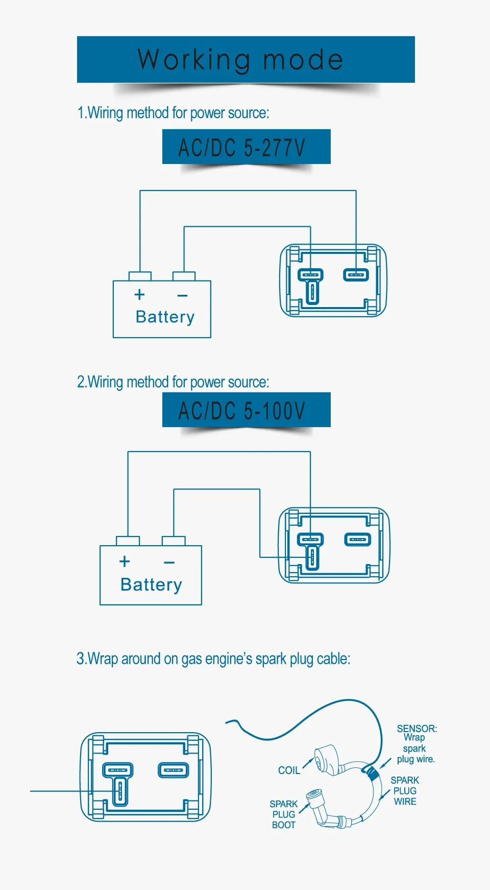 Gasoline Engine Diesel Engine Digital Inductive Hour Meter Ac/dc Engine