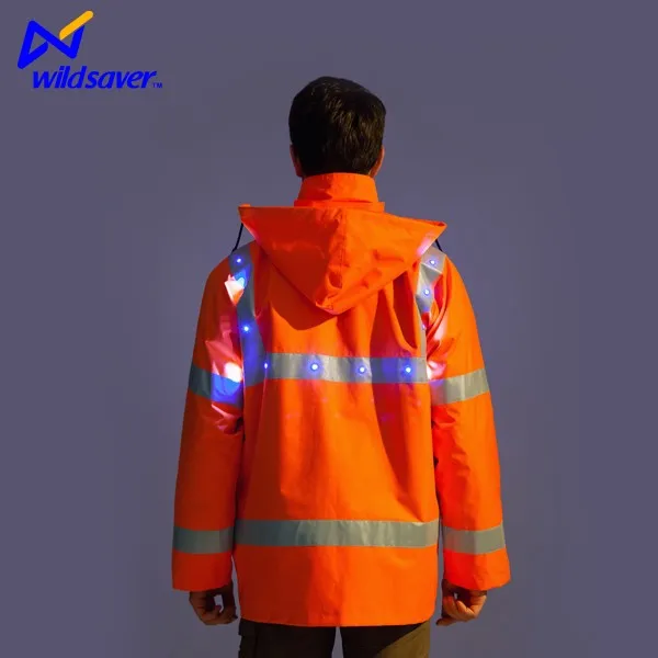 Traffic Police Fluorescent Hi Vis Safety Reflective Led Work Jacket