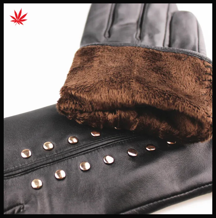 Ladies high quality fashion sheep leather gloves with rivet
