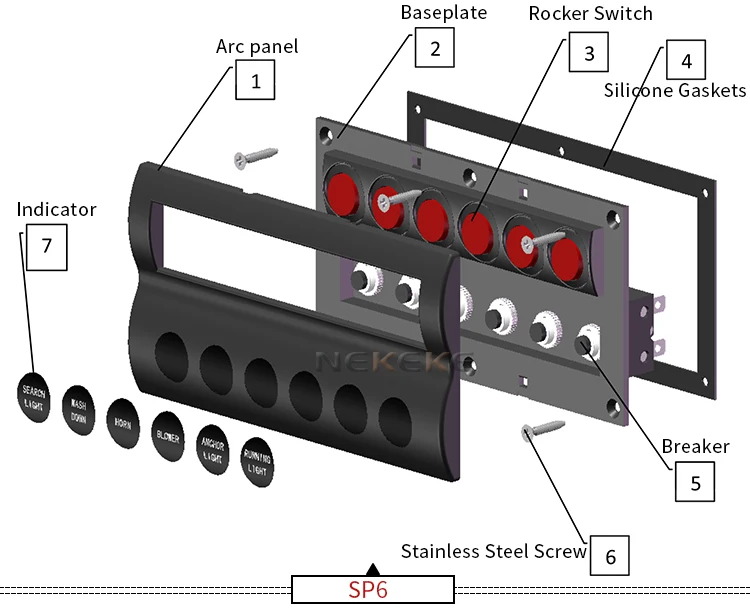 6 GANG 12V circuit breaker jeep boat rocker touch panel switch