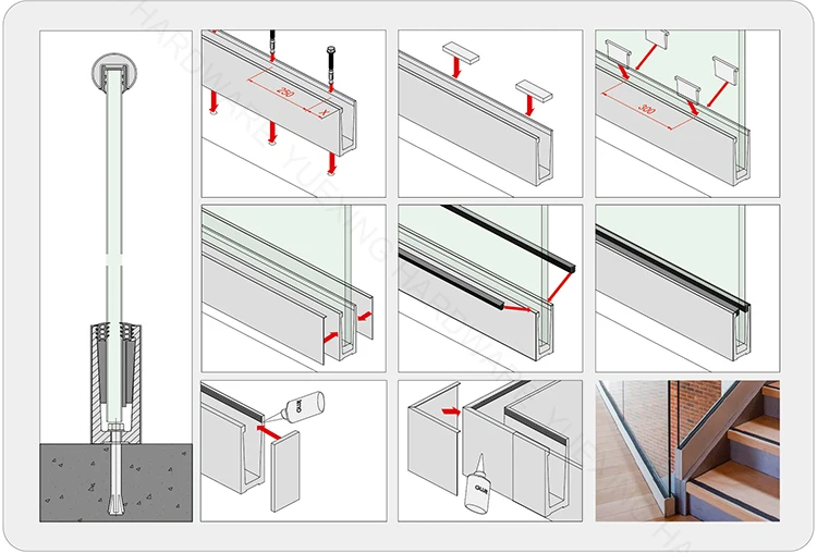 玻璃扶手u型槽安装图图片