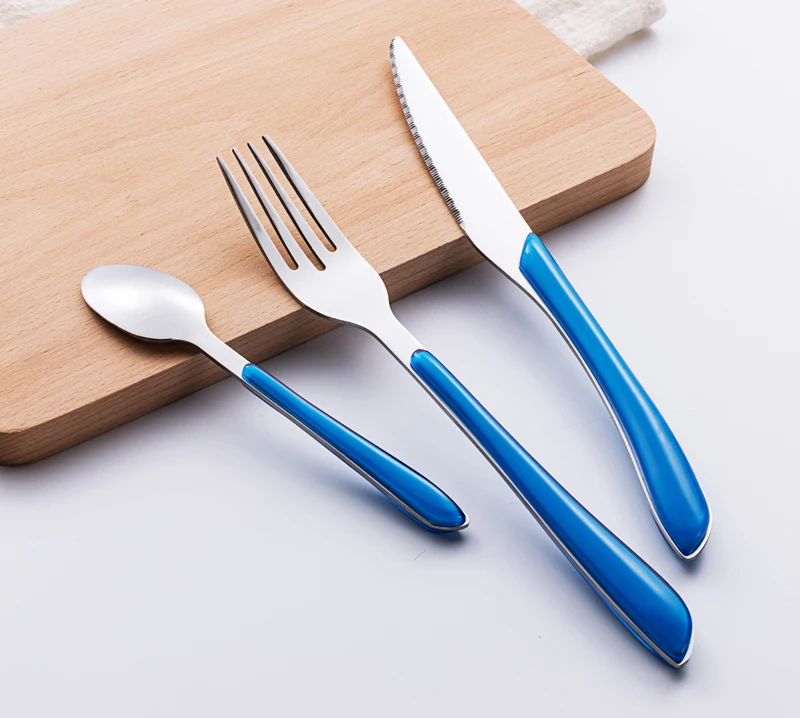 Stainless Steel 24pcs Flatware Sets Blue Plastic Handle Cutlery Sets