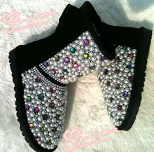 discount Free shipping Children rhinestone Colored pearls snow boots handmade children princess style fashion Warm snow