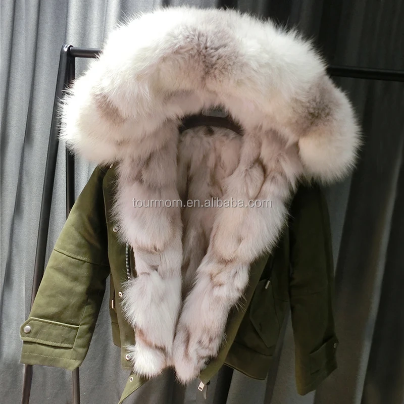 2018 Women's Big Real Fox Fur Collar Hooded Cotton Coat Warm Short Jacket Parka 