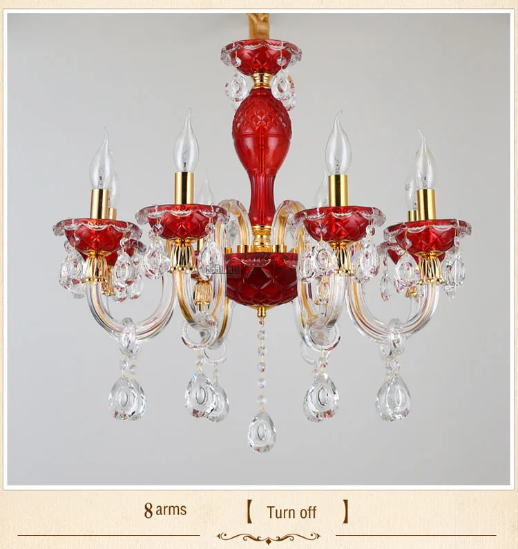 European red glass candle crystal chandelier for romantic bar living room restaurant bedroom wedding room