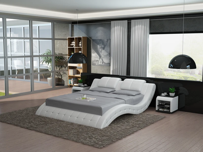 CBMMART Modern style genuine leather colorful king size bedroom furniture set