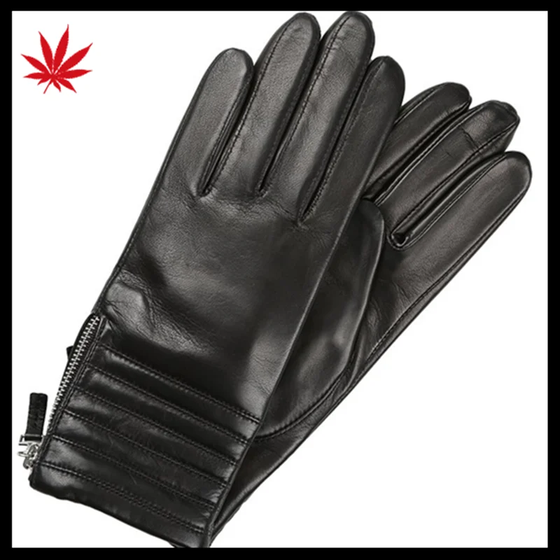 2017 new style ladies genuine sheepskin leather gloves Whole palm touch screen gloves with zipper