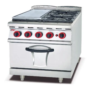 Commercial Gas Range With 4 Burners With Flat Griddle And Gas Oven