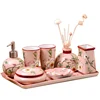 Classic flower ceramic bathroom set accessories toothbrush holder body lotion bottle soap dish set 0f 8 pcs