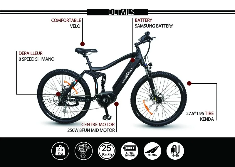 27.5'' Full Suspension Electric Mountain Bike Model M2-m With 8fun Mid ...