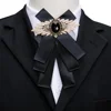 Free Shipping Stain Solid Black Woman Man Big Bowknot Long Ribbon Brooches Bow Tie for Wedding Party