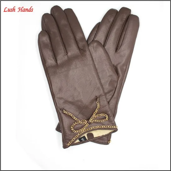 2016 ladies pigskin cheap leather hand gloves with bowknot