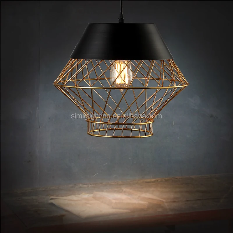 loft lamp simple brass color Hollow birdcage style iron pendant light for Cafe room