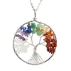 Handmade Wrap Wire 7 Chakra Gemstone Tree of Life Long Chain Necklace
