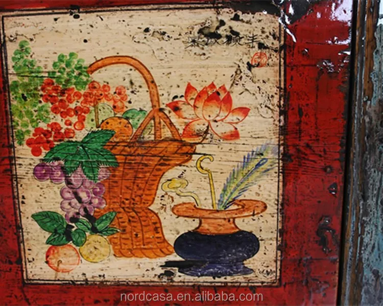 La Pintura China Antigua Mano Mongolia Dos Puertas De Cabina De Madera