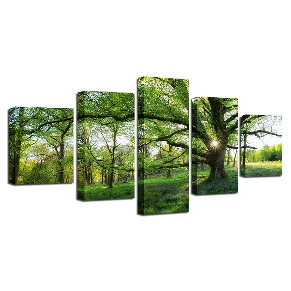 5 Panel Canvas Tree Oil Painting Abstract Modern Canvas Wall Art Living ...
