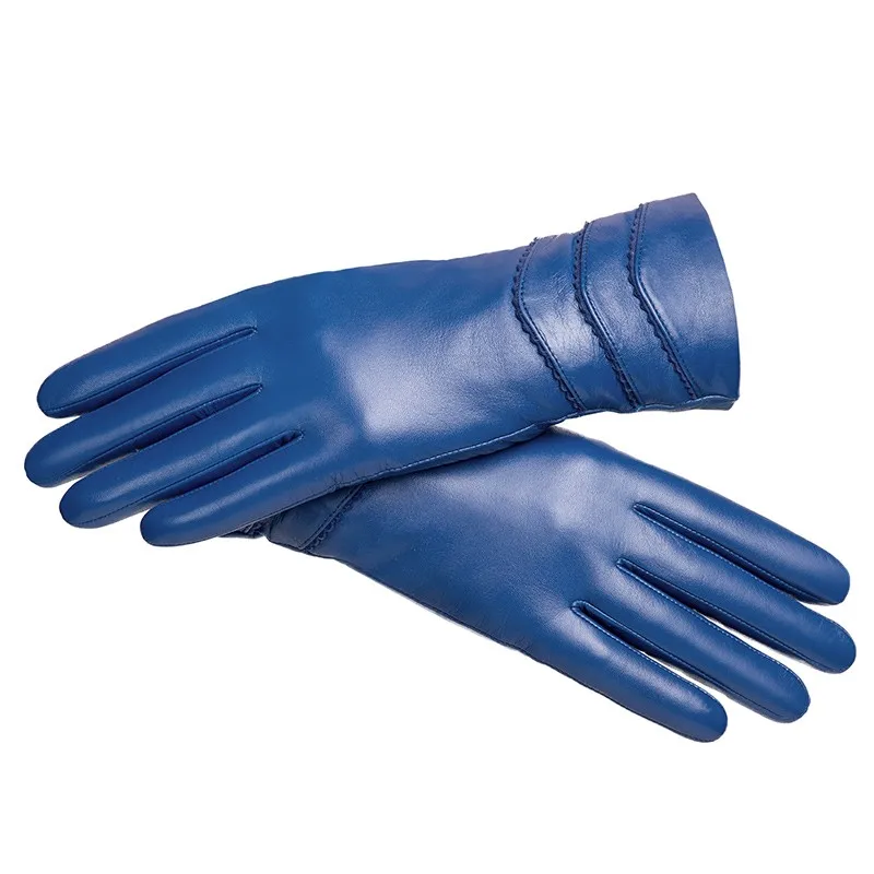 Ladies 100% Ethiopian Sheepskin Blue Leather Driving Warm Gloves For ...