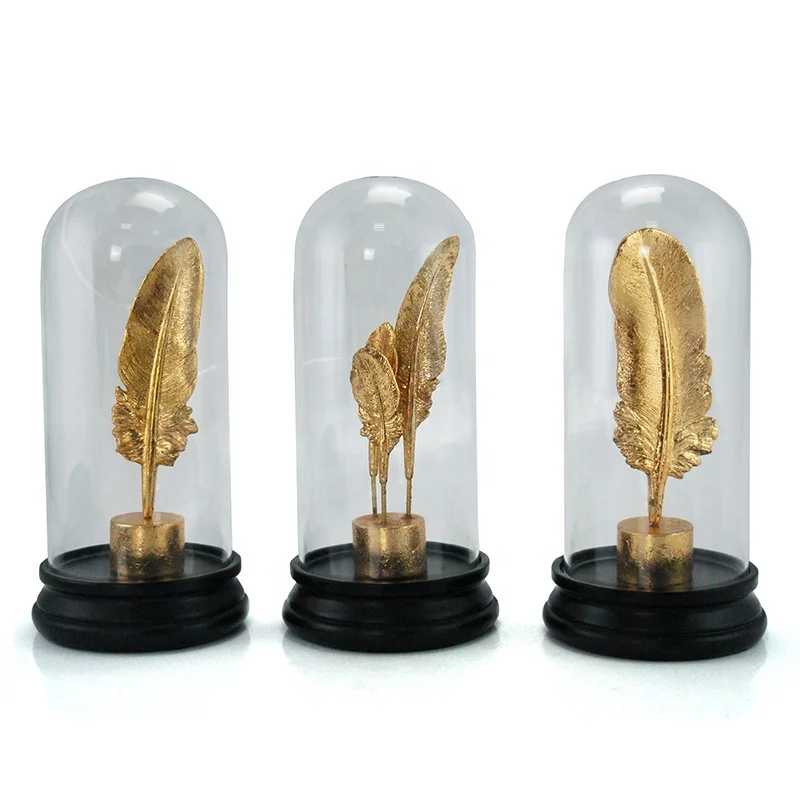 golden feather resin craft home decoration pieces with marble base factory