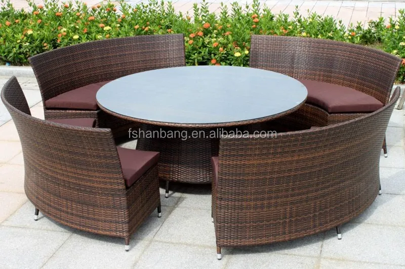 Hot Sale Outdoor Synthetic Resin Round 4,5,6,8,10,12 Seat Table Chairs