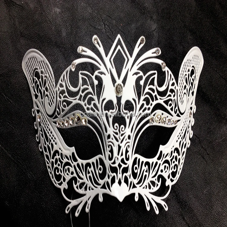 Women Metal Cat Masquerade Mask Laser Cut Black Venetian