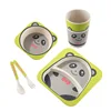 Cartoon Bamboo fiber Tableware Set Eco-Friendly Baby Dinnerware Set with Bowl Plate Spoon Fork and Cup Bamboo Tableware Kids