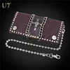 U7 Long Purse Genuine Leather Wallet With Chain Men Designer Jeans Wallet Credit Card Skull Cross Punk Wallet Men