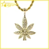wholesale price 13.5 gram hiphop setting Cz 18K yellow gold big pot leaf pendant