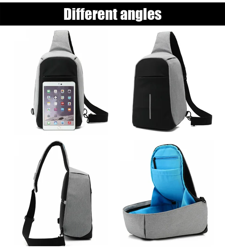 Designer lightweight waterproof outdoor anti thief unisex sport sling chest fanny pack satchel shoulder bag with USB charging