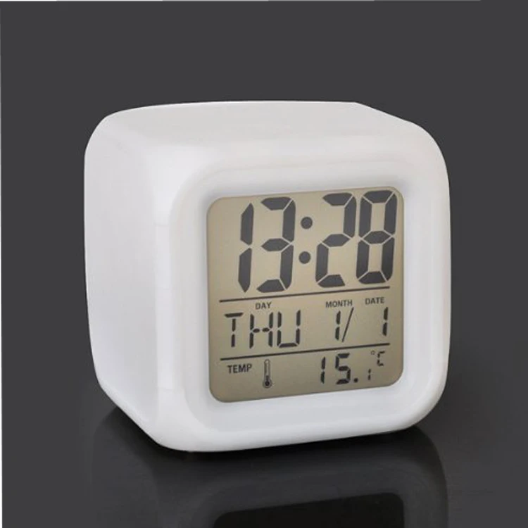 Color Changing Digital Alarm Clock & Thermometer / 7 LED Colors