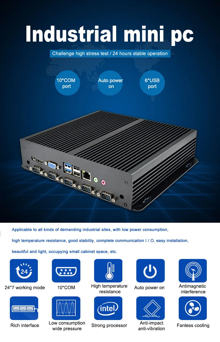 Fanless Industrial PC 10*COM Ports Mini Computer Celeron J1900 Mini desktop PCwith LPT and Serial Parallel Port
