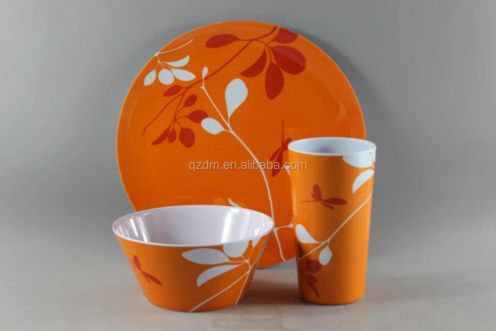 30% Melamine &100% Melamine 3pcs Plastic Dinner Set Of Plate/Bowl/Cup