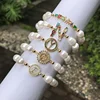 Freshwater Pearl Bead Chain Bracelets Stack For women with Trendy Colorful Letter Charm