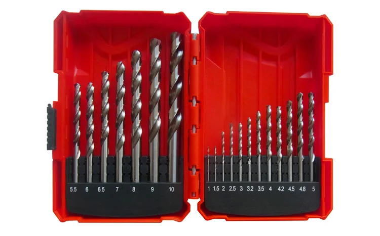 19Pcs Metric DIN338 Fully Ground HSS Drill Bit Sets for Metal Stainless Steel Aluminium Drilling in Plastic Box