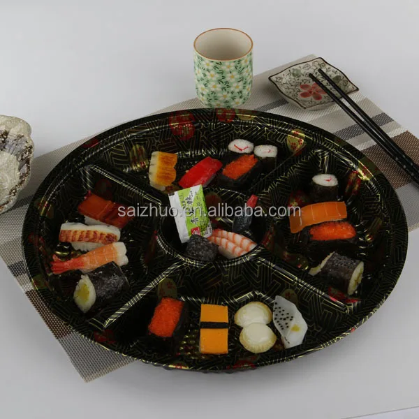 embossing momiji thickness round disposable plastic 5 divider food tray