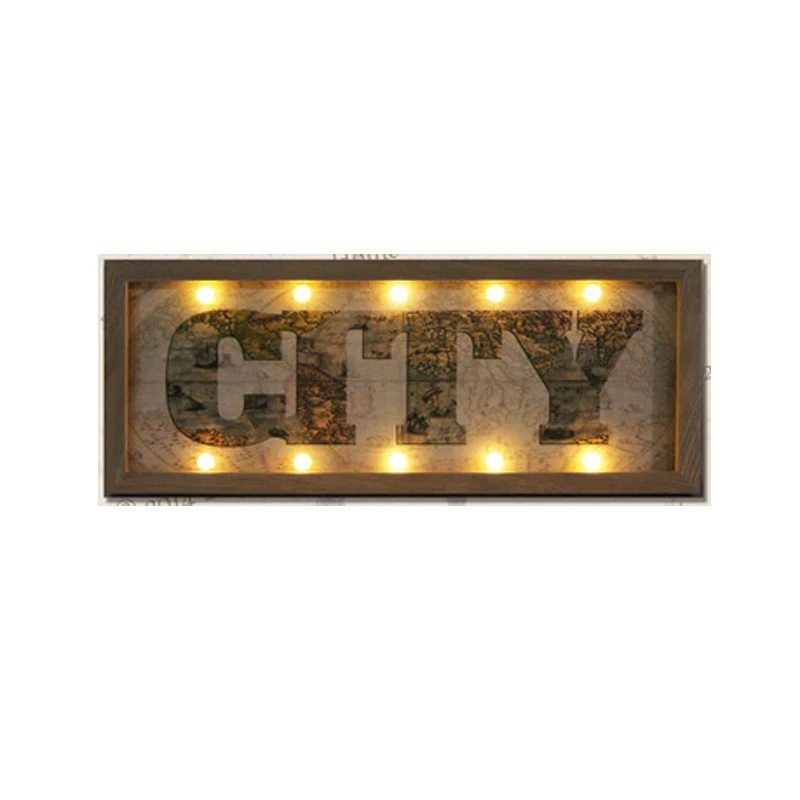 Antique look wood frame canvas printing lighted art framed led wall art picture bar decoration