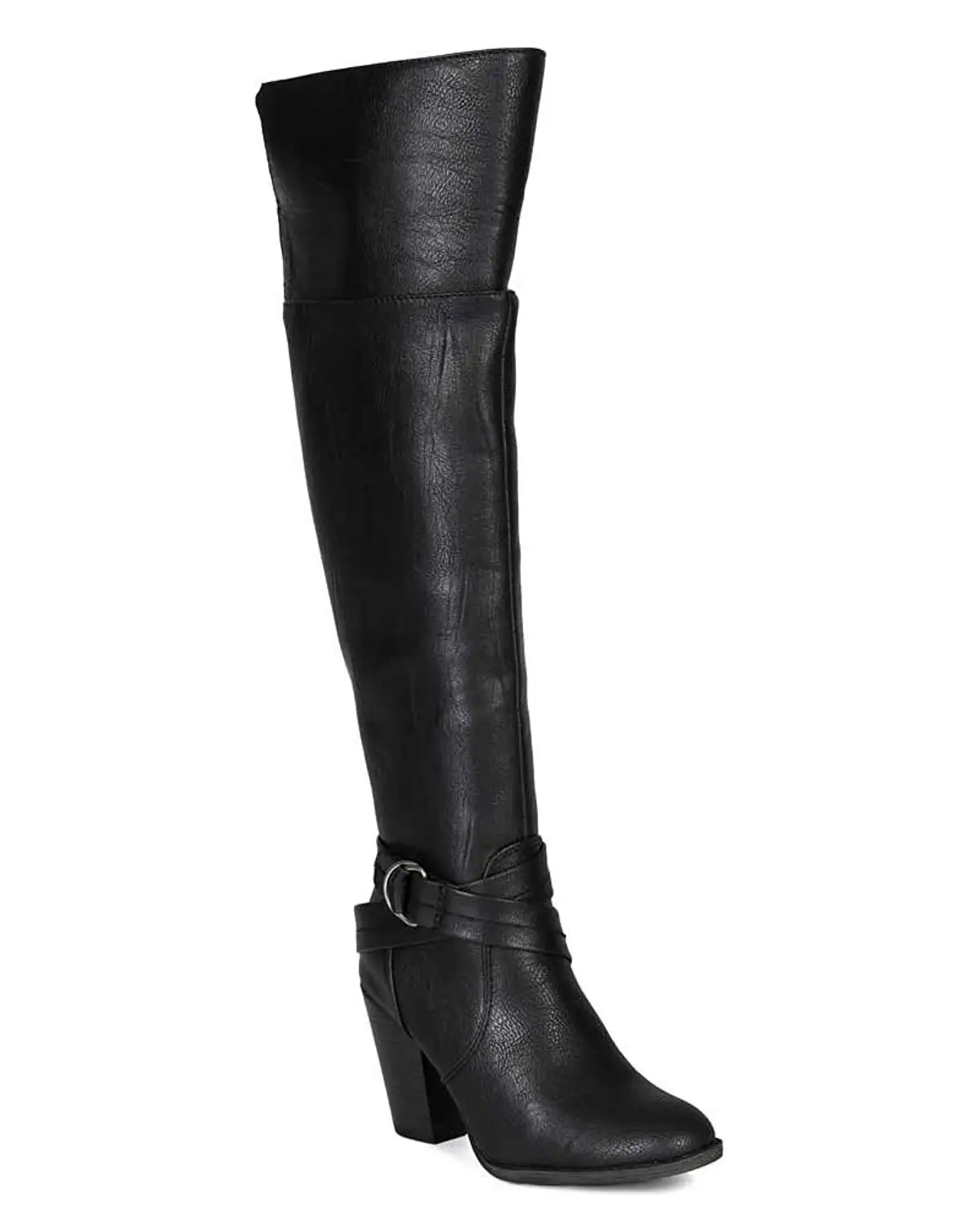 knee high chunky heel black boots