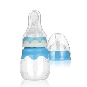 Baby Silicone Squeeze Feeding Bottle With Spoon Food Rice