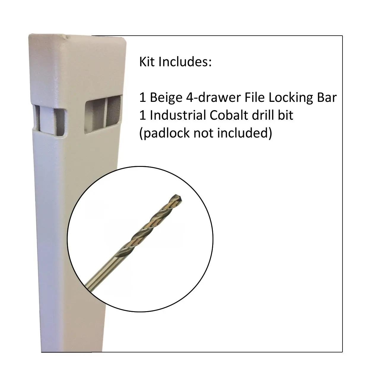 46/" Long Beige for use on a 4 Draw File Cabinet Locking Bar with Drill Bit