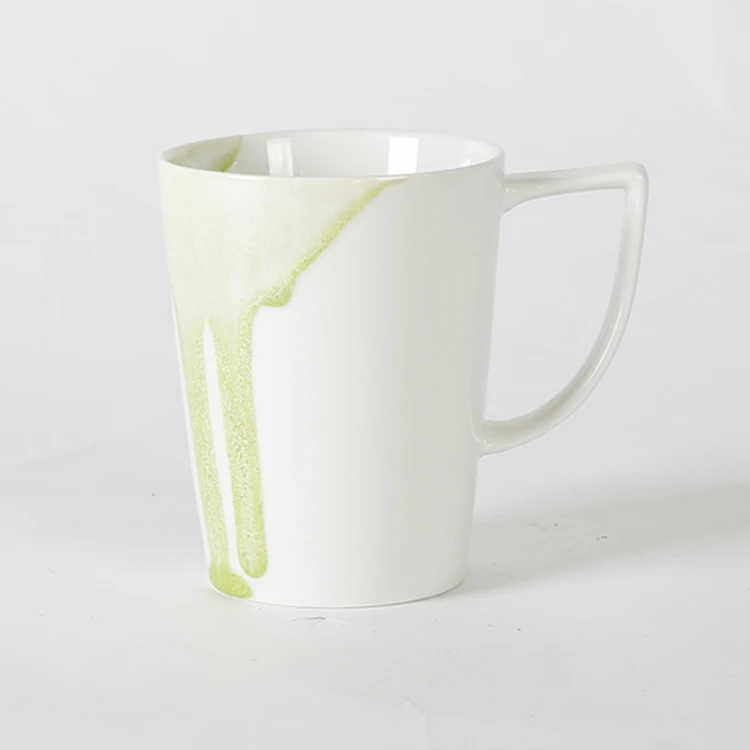 Creative design green flowing glaze novelty ceramic coffee mug for coffee shop