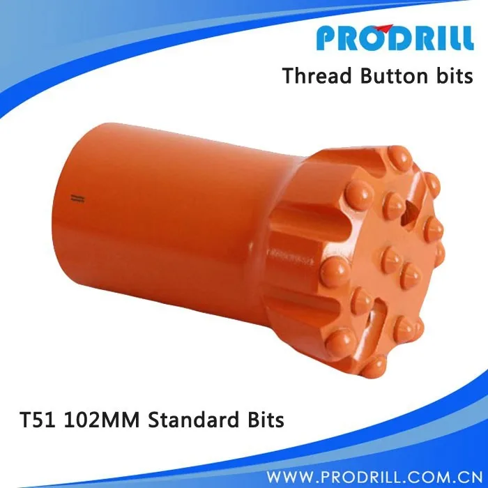 T51 102mm Thread Button Bits with Dome Button Tips