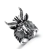 Wholesale Custom Casting Fashion Punk Style Stainless Steel Gothic Ring Animal Goat Head Long Horn Mens Biker Rings