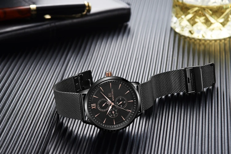 NAVIFORCE 3003 Nouvelle Montre Homme En Acier Maille Bande Montre-Bracelet