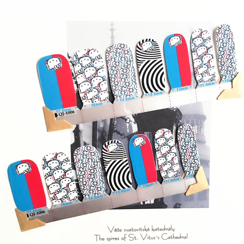 Black White Cartoon cat child Nail Arts Nail Sticker Waterproof Nail Decal Sticker Gel Polish French