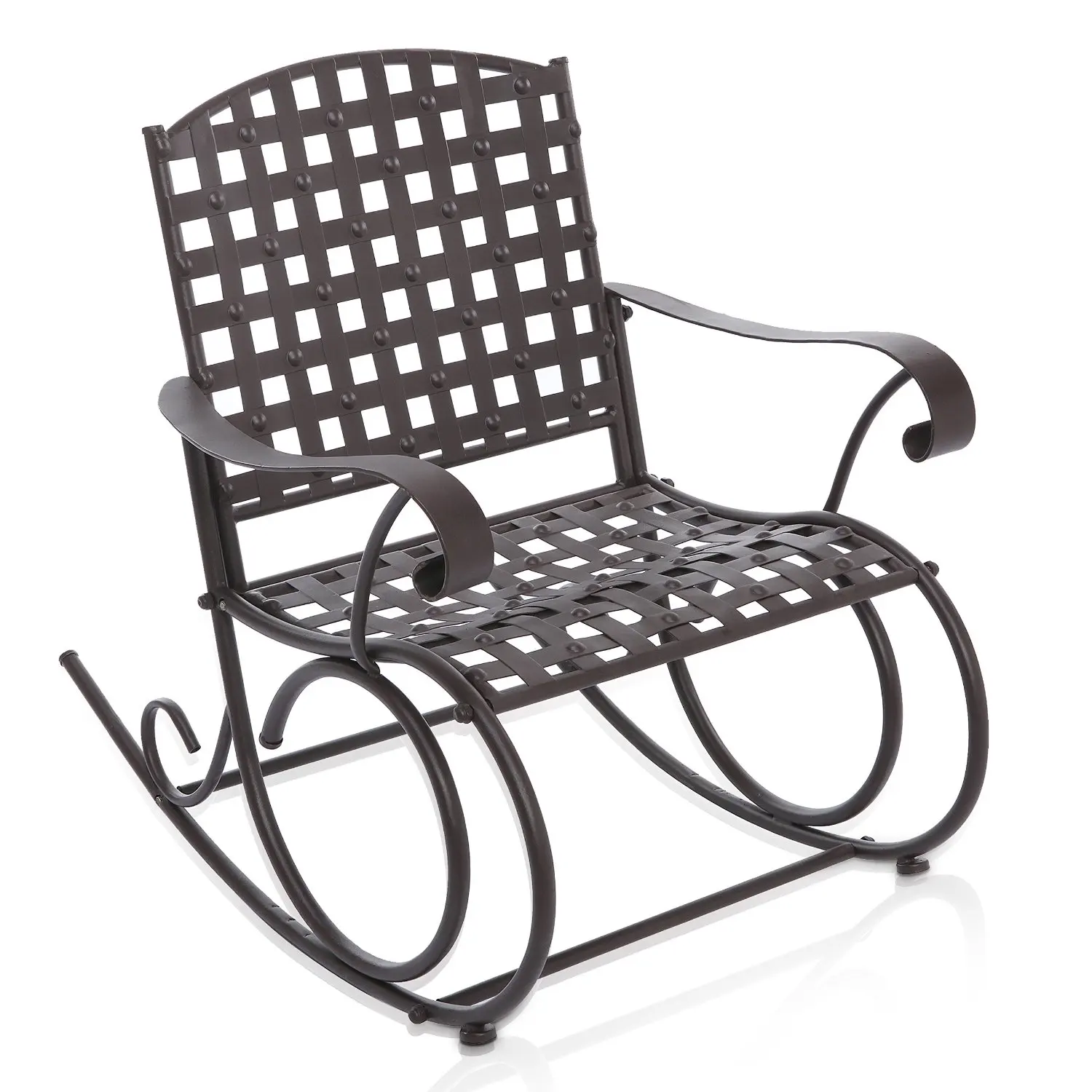 Mygift Decorative Dark Brown Woven Metal Rocking Chair Outdoor Mygift Decorative Dark Brown Woven Metal Rocking Chair Outdoor Patio Deck Furniture Rocker