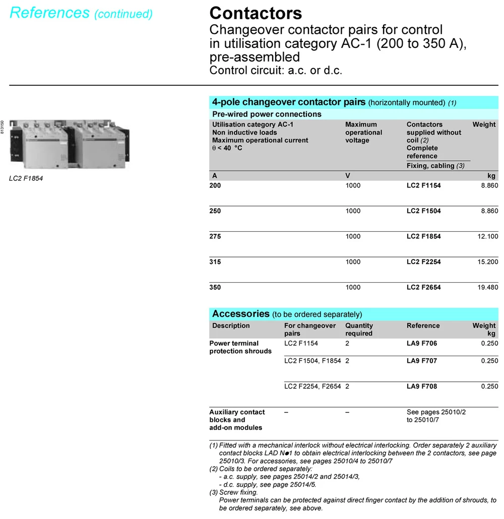 LC2F Mechanical Interlocking Contactor LC2F115 LC2F150 LC2F185 LC2F225 LC2F265 LC1F1154 LC2F1504 Reversing Contactor