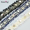 Vintage style polyester embroidery rhinestone studded tape fringe trim with gold Nylon for scarf WTPF--337